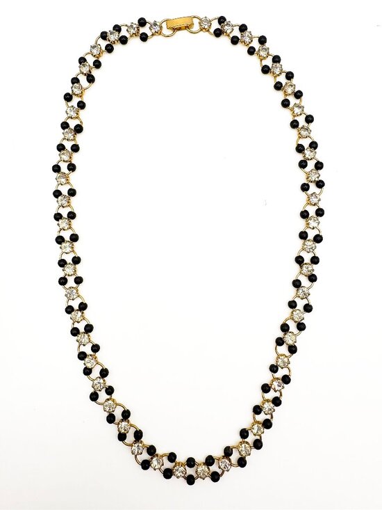 Jewelry - Vintage 1980s Black Bead and Rhinestone Choker Necklace